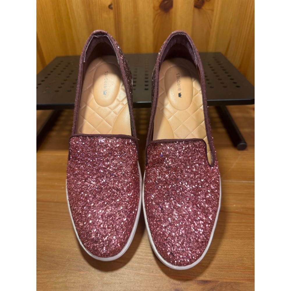 Birdies Swift Rose Gold Pink Glitter Slip On Sneakers Womens Size 6 Flats